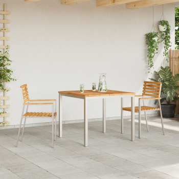 3-teiliges Garten Esszimmer Set Massivholz Teak, Outdoor Esstisch 90x90x74.5 cm Massivholz Teak, Stapelbare Gartenstühle 2 Stk Massivholz Teak und Stahl