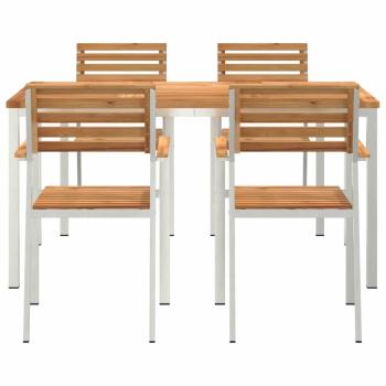 5-teilige Garten Esstisch Set aus massivem Teakholz, Outdoor Esstisch 150x90x75 cm aus massivem Teakholz, Stapelbare Gartenstühle 4 Stück aus massivem Teakholz und Stahl