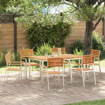 ARDEBO.de - 7-teiliges Garten Essset aus massivem Teakholz, Außentisch 150x90x75 cm aus massivem Teakholz, Stapelbare Gartenstühle 2 Stück aus massivem Teak und Stahl, Stapelbare Gartenstühle 4 Stück aus massivem Teak und Stahl