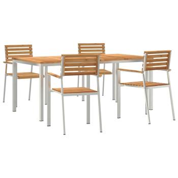 Garten Essgruppe mit 5 Teilen aus massivem Teakholz, Garten Esstisch 180x90x75 cm aus massivem Teakholz, stapelbare Gartenstühle 4 Stück aus massivem Teakholz und Stahl