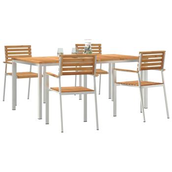 Garten Essgruppe mit 5 Teilen aus massivem Teakholz, Garten Esstisch 180x90x75 cm aus massivem Teakholz, stapelbare Gartenstühle 4 Stück aus massivem Teakholz und Stahl