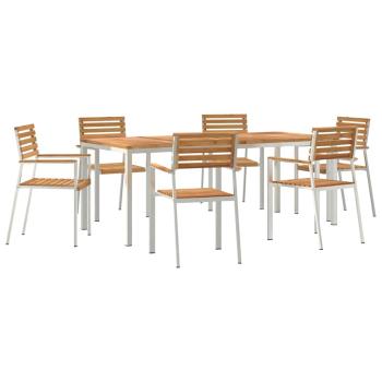 7-teiliges Gartentischset aus massivem Holz Teak, Outdoor-Eßtisch 200x90x74,5 cm aus massivem Holz Teak, Stapelbare Gartenstühle 2 Stück aus massivem Holz Teak und Stahl, Stapelbare Gartenstühle 4 Stück aus massivem Holz Teak und Stahl