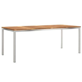 7-teiliges Gartentischset aus massivem Holz Teak, Outdoor-Eßtisch 200x90x74,5 cm aus massivem Holz Teak, Stapelbare Gartenstühle 2 Stück aus massivem Holz Teak und Stahl, Stapelbare Gartenstühle 4 Stück aus massivem Holz Teak und Stahl