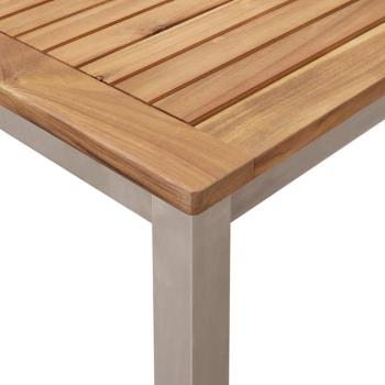 7-teiliges Gartentischset aus massivem Holz Teak, Outdoor-Eßtisch 200x90x74,5 cm aus massivem Holz Teak, Stapelbare Gartenstühle 2 Stück aus massivem Holz Teak und Stahl, Stapelbare Gartenstühle 4 Stück aus massivem Holz Teak und Stahl