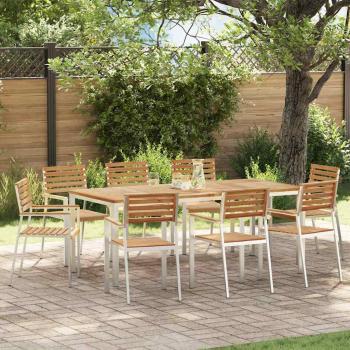 ARDEBO.de - 9-teiliges Garten Essset Massivholz Teak, Garten Esstisch 200x90x74.5 cm Massivholz Teak, Stapelbare Gartenstühle 4 Stück Massivholz Teak und Stahl