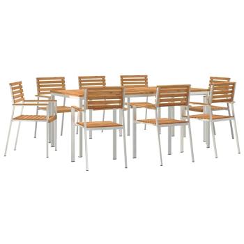 9-teiliges Garten Essset Massivholz Teak, Garten Esstisch 200x90x74.5 cm Massivholz Teak, Stapelbare Gartenstühle 4 Stück Massivholz Teak und Stahl