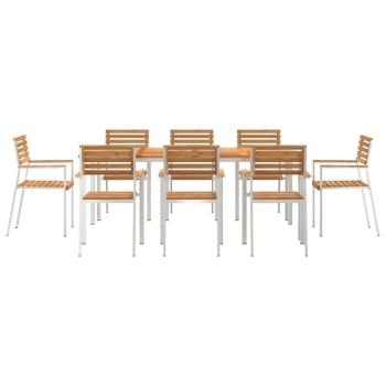 9-teiliges Garten Essset Massivholz Teak, Garten Esstisch 200x90x74.5 cm Massivholz Teak, Stapelbare Gartenstühle 4 Stück Massivholz Teak und Stahl