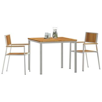 3-teiliges Garten Esszimmer Set Massivholz Akazie, Esstisch 90x90x74.5 cm Massivholz Akazie, Stapelbare Gartenstühle 2 Stück Massivholz Akazie und Metall