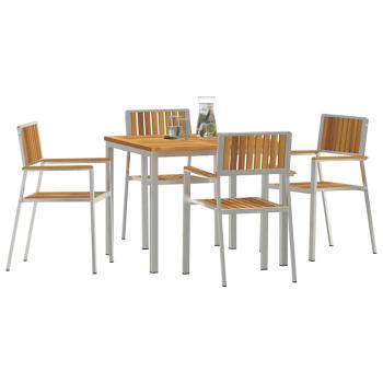 5-teiliges Garten-Dining-Set aus Massivholz Akazie, Esstisch für draußen 90x90x74.5 cm aus Massivholz Akazie, Stapelbare Gartenstühle 4 Stück aus Massivholz Akazie und Metall