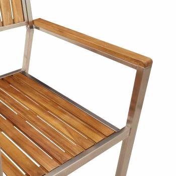 5-teilige Garten Essgruppe aus massivem Akazienholz, Esstisch für draußen 150x90x75 cm aus massivem Akazienholz, Stapelbare Gartenstühle 4 Stück aus massivem Akazienholz und Metall