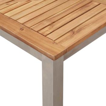 5-teilige Garten Essgruppe aus massivem Akazienholz, Esstisch für draußen 150x90x75 cm aus massivem Akazienholz, Stapelbare Gartenstühle 4 Stück aus massivem Akazienholz und Metall