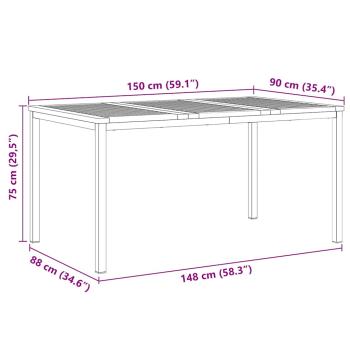 7-teiliges Garten Essgruppe aus massivem Akazienholz, Esstisch 150x90x75 cm aus massivem Akazienholz, Stapelbare Gartenstühle 2 Stück aus massivem Akazienholz und Metall, Stapelbare Gartenstühle 4 Stück aus massivem Akazienholz und Metall