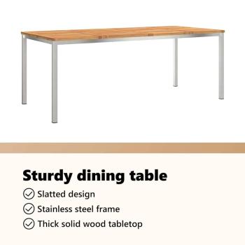 7-teilige Garten Essgruppe aus massivem Akazienholz, Outdoor Esstisch 200x90x74,5 cm aus massivem Akazienholz, Stapelbare Gartenstühle 2 Stück aus massivem Akazienholz und Metall, Stapelbare Gartenstühle 4 Stück aus massivem Akazienholz und Metall