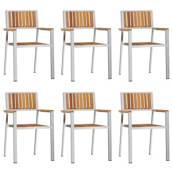 7-teilige Garten Essgruppe aus massivem Akazienholz, Outdoor Esstisch 200x90x74,5 cm aus massivem Akazienholz, Stapelbare Gartenstühle 2 Stück aus massivem Akazienholz und Metall, Stapelbare Gartenstühle 4 Stück aus massivem Akazienholz und Metall