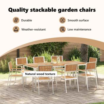 stapelbare Gartenstühle 8 Stück 54.5x56x87 cm Massivholz Teak, stapelbare Gartenstühle 4 Stück Massivholz Teak und Metall
