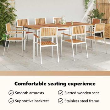 stapelbare Gartenstühle 8 Stück 54.5x56x87 cm Massivholz Teak, stapelbare Gartenstühle 4 Stück Massivholz Teak und Metall