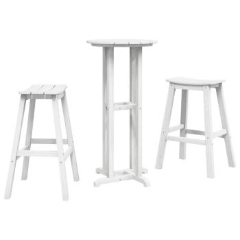 3-teiliges Garten Bar Set Weiß HDPE, Bartisch Weiß 55x55x107 cm HDPE, Barhocker 2 Stück Weiß HDPE