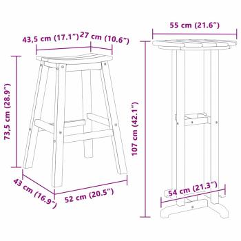 3-teiliges Garten Bar Set Weiß HDPE, Bartisch Weiß 55x55x107 cm HDPE, Barhocker 2 Stück Weiß HDPE