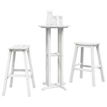 3-teiliges Garten Bar Set Weiß HDPE, Bartisch Weiß 55x55x107 cm HDPE, Barhocker 2 Stück Weiß HDPE