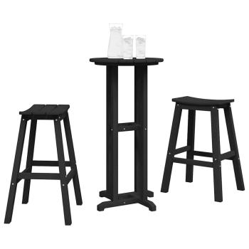 3-teiliges Gartenbar Set Schwarz HDPE, Bartisch Schwarz 55x55x107 cm HDPE, Barhocker 2 Stück Schwarz HDPE