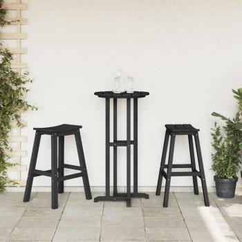 3-teiliges Gartenbar Set Schwarz HDPE, Bartisch Schwarz 55x55x107 cm HDPE, Barhocker 2 Stück Schwarz HDPE
