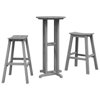 3-teiliges Garten Bar Set Hellgrau HDPE, Bartisch Hellgrau 55x55x107 cm HDPE, Barhocker 2 Stück Hellgrau HDPE