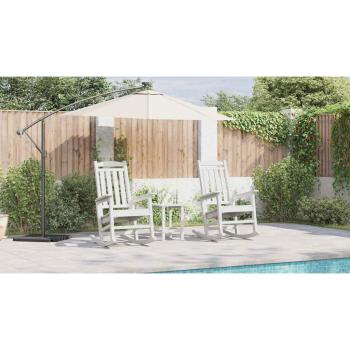 3-teiliges Garten Loungeset Weiß HDPE, Garten Schaukelstuhl Weiß 70x92x108 cm HDPE, Adirondack Beistelltisch Weiß 38x38x45 cm HDPE