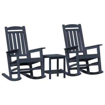 3 Teile Garten Lounge Set Marineblau HDPE, Garten Schaukelstuhl Marineblau 70x92x108 cm HDPE, Adirondack Beistelltisch Marineblau 38x38x46 cm HDPE