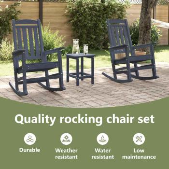3 Teile Garten Lounge Set Marineblau HDPE, Garten Schaukelstuhl Marineblau 70x92x108 cm HDPE, Adirondack Beistelltisch Marineblau 38x38x46 cm HDPE