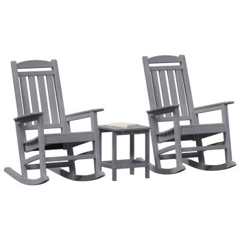 3 teiliges Garten Lounge Set Hellgrau HDPE, Garten Schaukelstuhl Hellgrau 70x92x108 cm HDPE, Adirondack Beistelltisch Hellgrau 38x38x45 cm HDPE