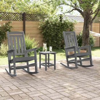 3 teiliges Garten Lounge Set Hellgrau HDPE, Garten Schaukelstuhl Hellgrau 70x92x108 cm HDPE, Adirondack Beistelltisch Hellgrau 38x38x45 cm HDPE