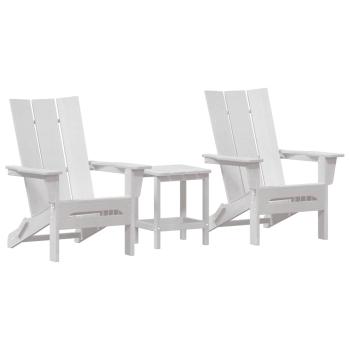 3-teiliges Garten Lounge Set Weiß HDPE, Klappbarer Adirondack Stuhl Weiß 74.5x80.5x90 cm HDPE, Adirondack Beistelltisch Weiß 38x38x45 cm HDPE
