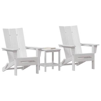 3-teiliges Garten Lounge Set Weiß HDPE, Klappbarer Adirondack Stuhl Weiß 74.5x80.5x90 cm HDPE, Adirondack Beistelltisch Weiß 38x38x45 cm HDPE