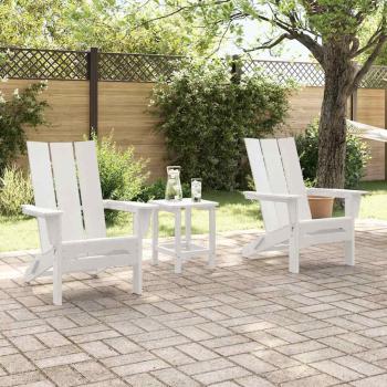 3-teiliges Garten Lounge Set Weiß HDPE, Klappbarer Adirondack Stuhl Weiß 74.5x80.5x90 cm HDPE, Adirondack Beistelltisch Weiß 38x38x45 cm HDPE