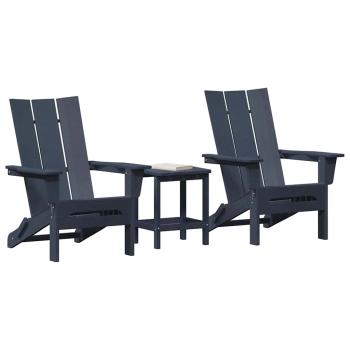 3-teiliges Garten-Loungeset Marineblau HDPE, faltbarer Adirondack-Stuhl Marineblau 74,5x80,5x90 cm HDPE, Adirondack-Beistelltisch Marineblau 38x38x46 cm HDPE