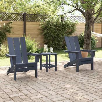 3-teiliges Garten-Loungeset Marineblau HDPE, faltbarer Adirondack-Stuhl Marineblau 74,5x80,5x90 cm HDPE, Adirondack-Beistelltisch Marineblau 38x38x46 cm HDPE