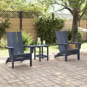 3-teiliges Garten-Loungeset Marineblau HDPE, faltbarer Adirondack-Stuhl Marineblau 74,5x80,5x90 cm HDPE, Adirondack-Beistelltisch Marineblau 38x38x46 cm HDPE
