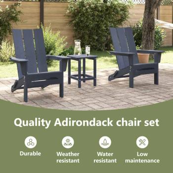 3-teiliges Garten-Loungeset Marineblau HDPE, faltbarer Adirondack-Stuhl Marineblau 74,5x80,5x90 cm HDPE, Adirondack-Beistelltisch Marineblau 38x38x46 cm HDPE