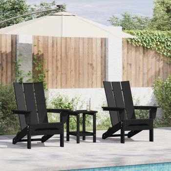 ARDEBO.de - 3-teiliges Garten-Lounge-Set Schwarz HDPE, Faltbarer Adirondack-Stuhl Schwarz 74,5x80,5x90 cm HDPE, Adirondack-Seitertisch Schwarz 38x38x45 cm HDPE