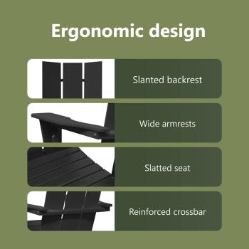 3-teiliges Garten-Lounge-Set Schwarz HDPE, Faltbarer Adirondack-Stuhl Schwarz 74,5x80,5x90 cm HDPE, Adirondack-Seitertisch Schwarz 38x38x45 cm HDPE