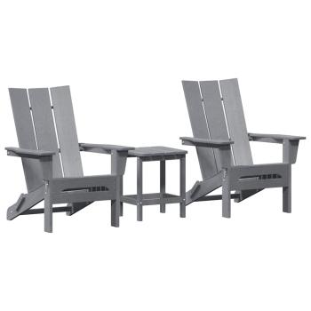 3-teiliges Garten-Lounge-Set Hellgrau HDPE, Faltbarer Adirondack-Stuhl Hellgrau 74,5x80,5x90 cm HDPE, Adirondack Beistelltisch Hellgrau 38x38x45 cm HDPE