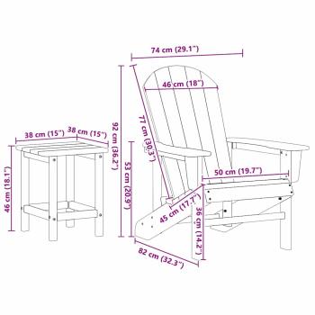 3-teiliges Garten-Lounge-Set Hellgrau HDPE, Faltbarer Adirondack-Stuhl Hellgrau 74,5x80,5x90 cm HDPE, Adirondack Beistelltisch Hellgrau 38x38x45 cm HDPE