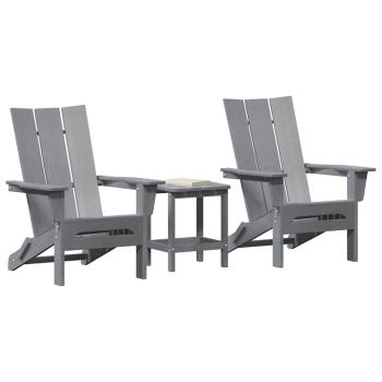 3-teiliges Garten-Lounge-Set Hellgrau HDPE, Faltbarer Adirondack-Stuhl Hellgrau 74,5x80,5x90 cm HDPE, Adirondack Beistelltisch Hellgrau 38x38x45 cm HDPE