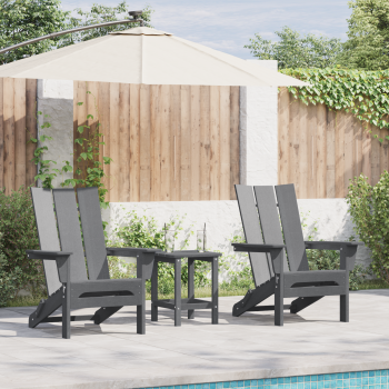 3-teiliges Garten-Lounge-Set Hellgrau HDPE, Faltbarer Adirondack-Stuhl Hellgrau 74,5x80,5x90 cm HDPE, Adirondack Beistelltisch Hellgrau 38x38x45 cm HDPE