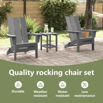 3-teiliges Garten-Lounge-Set Hellgrau HDPE, Faltbarer Adirondack-Stuhl Hellgrau 74,5x80,5x90 cm HDPE, Adirondack Beistelltisch Hellgrau 38x38x45 cm HDPE