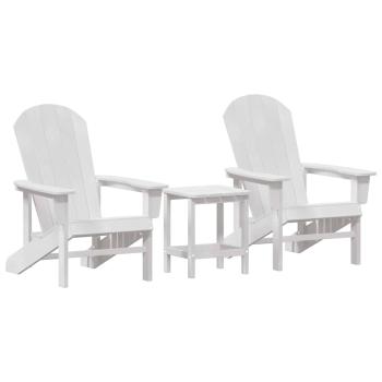 3-teiliges Garten-Lounge-Set Weiß HDPE, Adirondack-Stuhl Weiß 74x82x91 cm HDPE, Adirondack-Beistelltisch Weiß 38x38x45 cm HDPE
