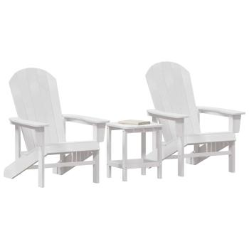 3-teiliges Garten-Lounge-Set Weiß HDPE, Adirondack-Stuhl Weiß 74x82x91 cm HDPE, Adirondack-Beistelltisch Weiß 38x38x45 cm HDPE