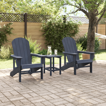 3-teiliges Gartenlounge-Set Marineblau HDPE, Adirondackstuhl Marineblau 74x82x91 cm HDPE, Adirondack-Beistelltisch Marineblau 38x38x46 cm HDPE