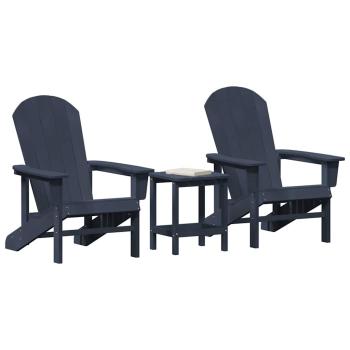 3-teiliges Gartenlounge-Set Marineblau HDPE, Adirondackstuhl Marineblau 74x82x91 cm HDPE, Adirondack-Beistelltisch Marineblau 38x38x46 cm HDPE
