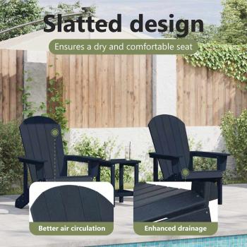 3-teiliges Gartenlounge-Set Marineblau HDPE, Adirondackstuhl Marineblau 74x82x91 cm HDPE, Adirondack-Beistelltisch Marineblau 38x38x46 cm HDPE
